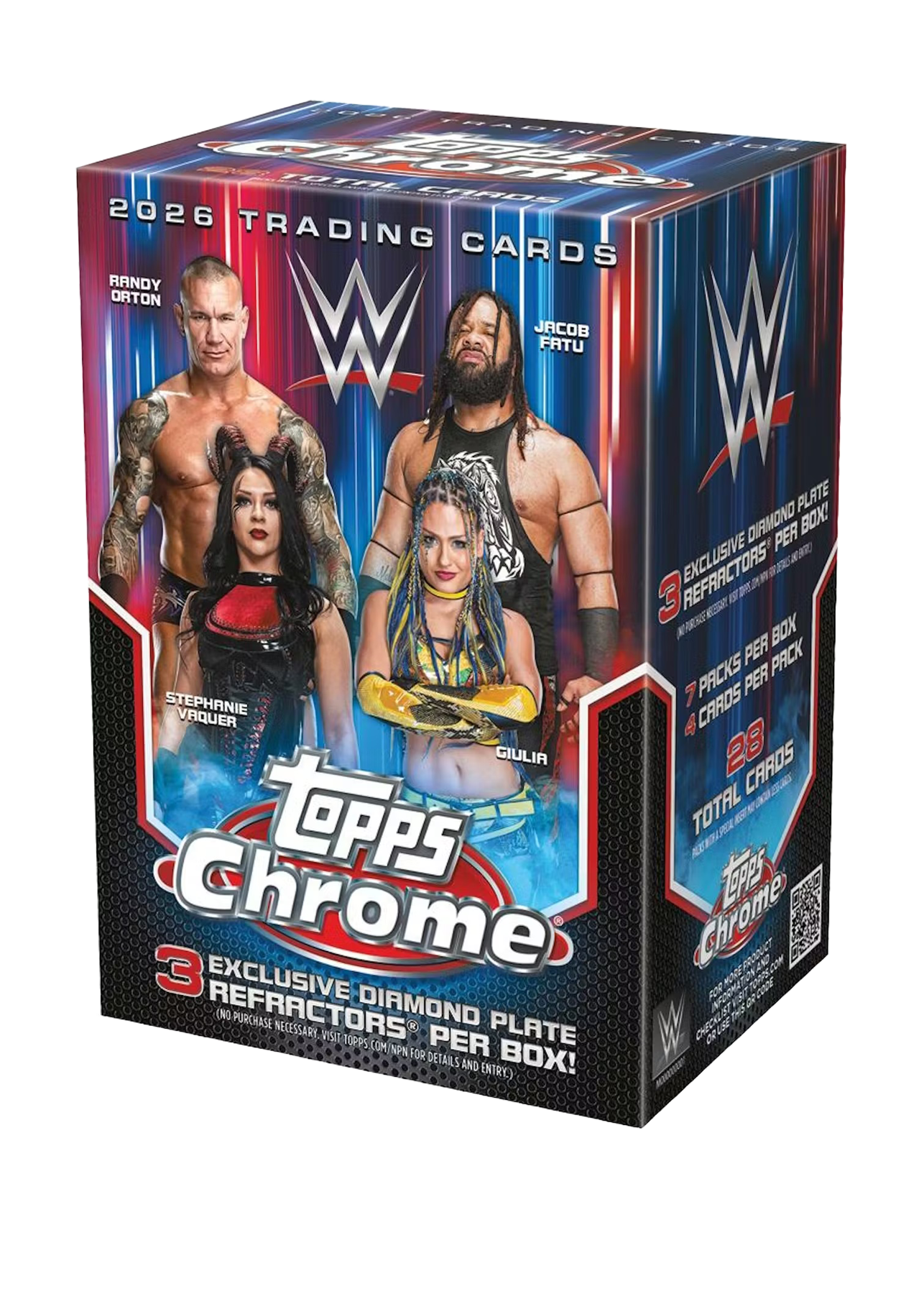 2026 Topps Chrome WWE Blaster Box - 7 Packs per Box, 4 Cards per Pack