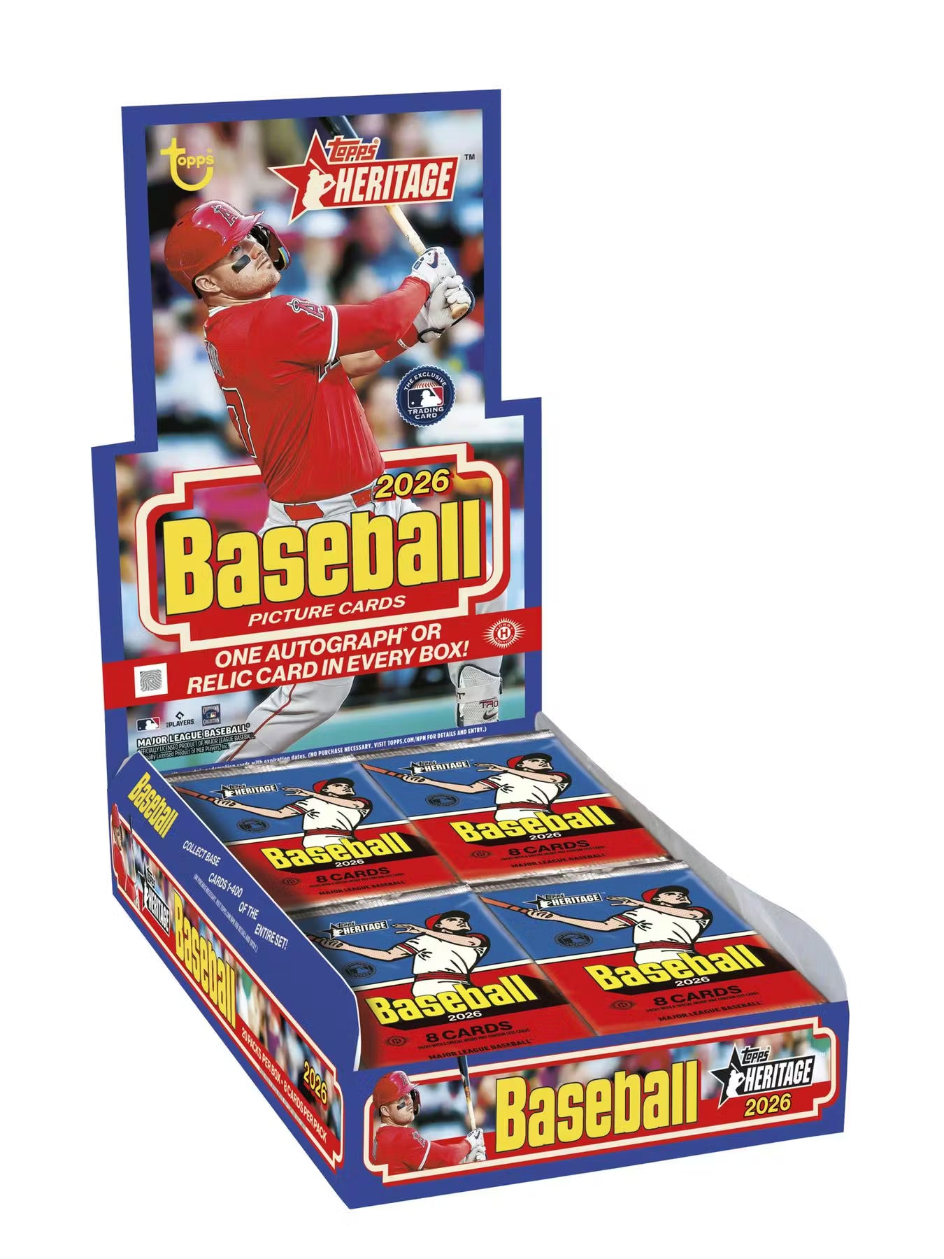2026 Topps Heritage Baseball Hobby Box - 20 Packs per Box, 8 Cards per Pack, 1 Auto or Relic per Box TD