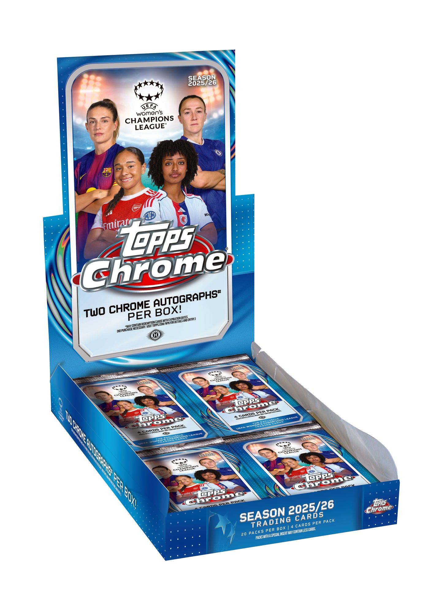 2025-26 Topps Chrome UEFA Women's Champion's League Hobby Box - 20 Packs per Box, 4 Cards per Pack, 2 Autos