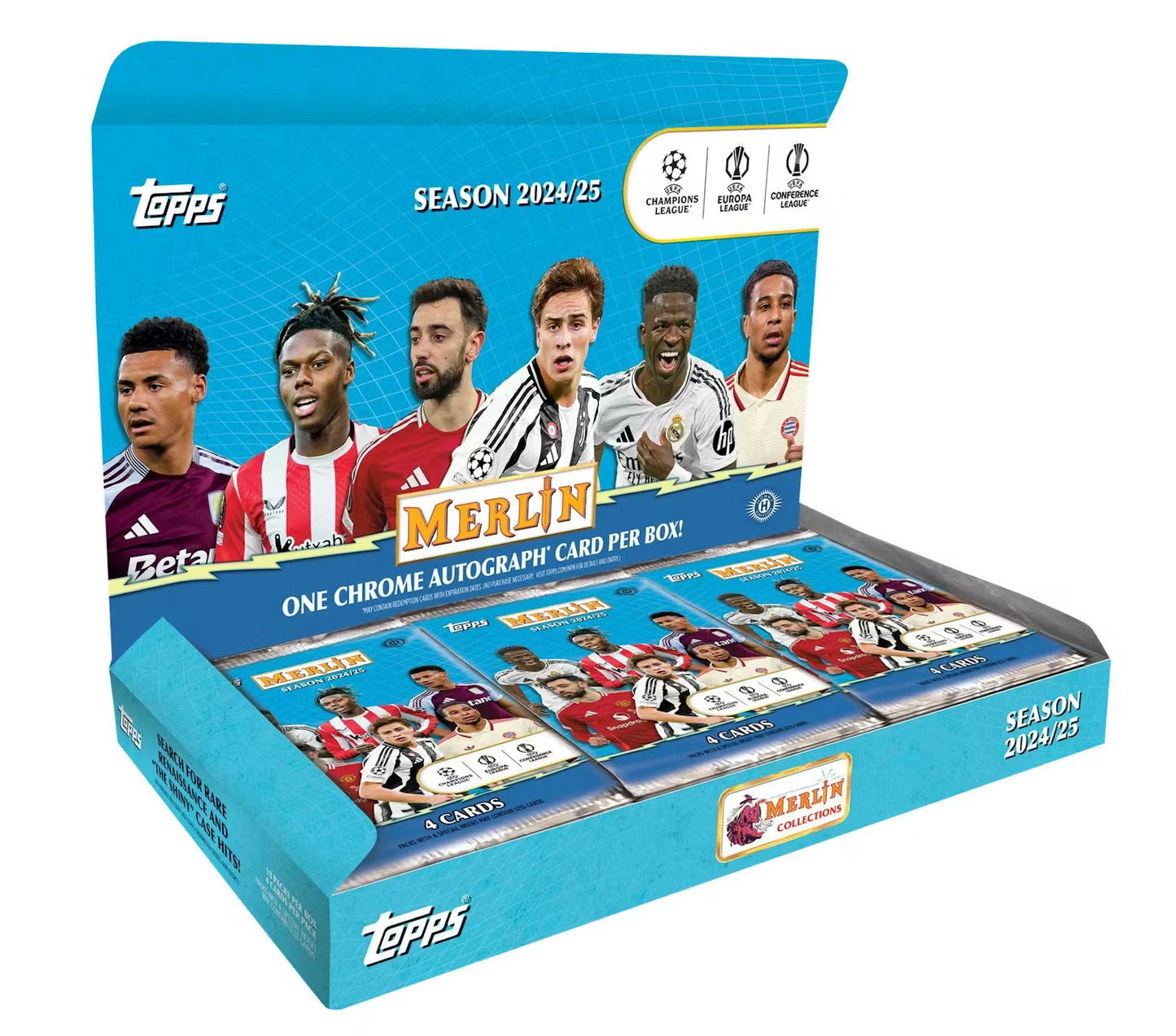 2024-25 Topps Merlin Chrome Hobby Box - 18 Packs per Box. 4 Cards Per Pack, 1 Auto per Box TD