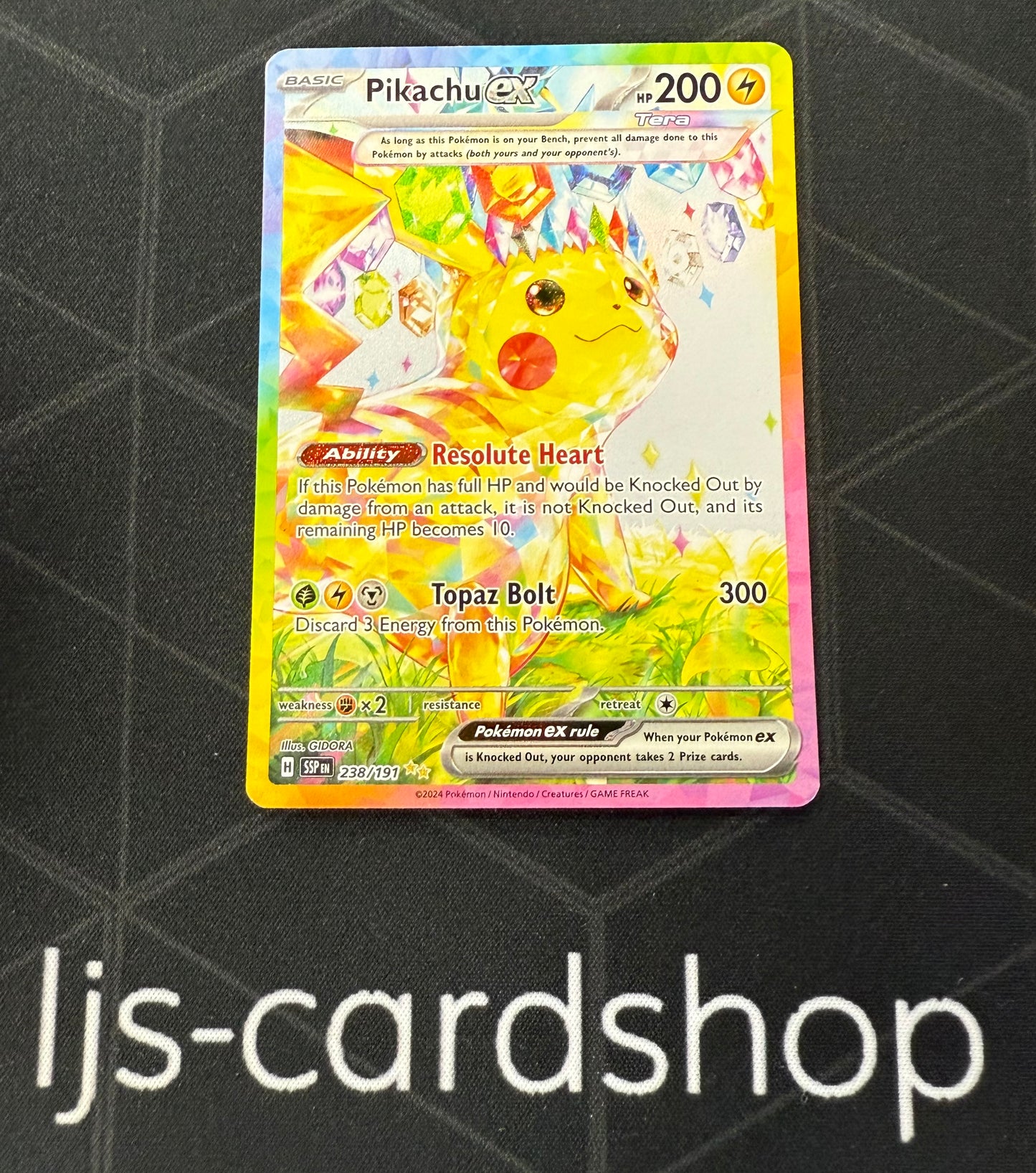Pikachu ex Surging sparks 238/191 lightly played ISO JD
