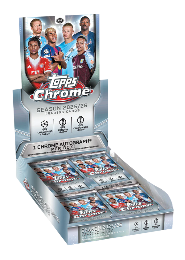 2025-26 Topps Chrome UEFA Champions League Hobby Box - 20 Packs per Box, 4 Cards per Pack, 1 Auto